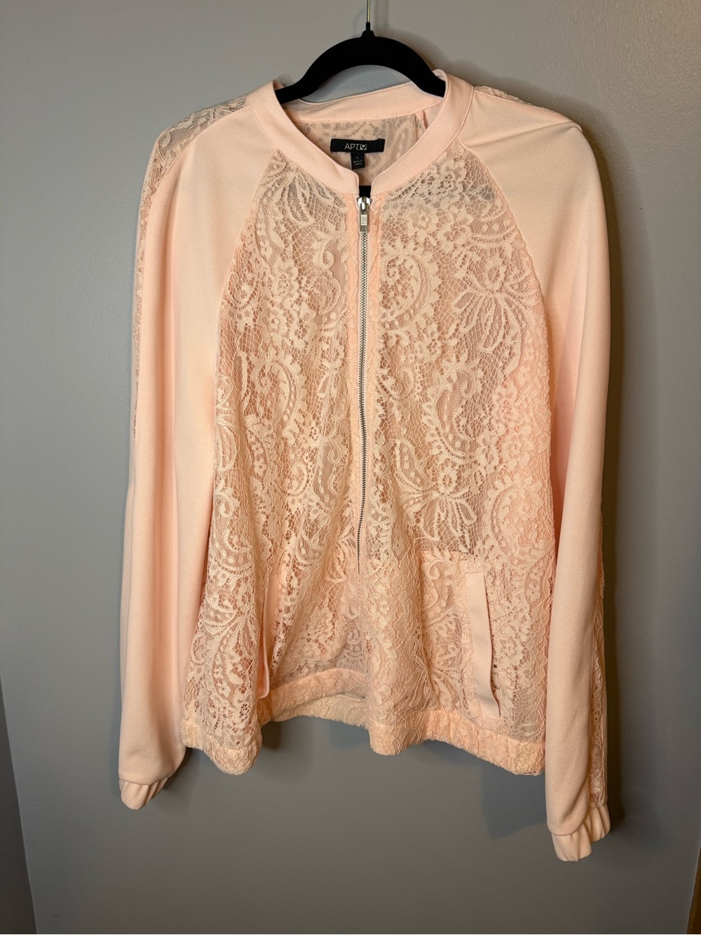 Apt. 9 Lace-Front Zip Bomber Jacket in Light Pink